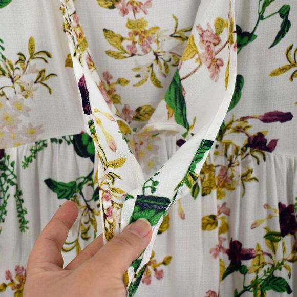 Lucky Brand Malia Peasant Top Long 3/4 Sleeve Floral V Neck Tie Boho Blouse Sm - Picture 4 of 9